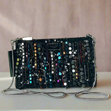 Load image into Gallery viewer, Kate Spade Nova Fringe Embellished Clutch Crossbody Black Chain Strap Rare