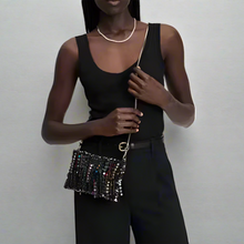 Load image into Gallery viewer, Kate Spade Nova Fringe Embellished Clutch Crossbody Black Chain Strap