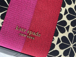 Kate Spade Penny Flower Jacquard Shoulder Bag Stripe Small Black Hobo Leather