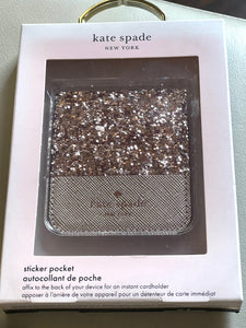 Kate Spade Phone Pocket Sticker Rose Gold Leather Card Holder Glitter
