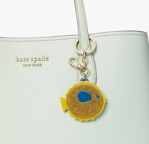 Kate Spade Puffy Fish Key Chain Handbag Charm Yellow Blue Small Glitter