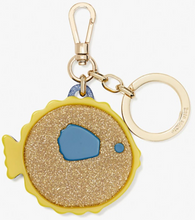Load image into Gallery viewer, Kate Spade Puffy Fish Key Chain Handbag Charm Yellow Blue Small Glitter