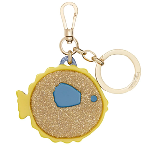 Kate Spade Puffy Fish Key Chain Handbag Charm Yellow Blue Small Glitter