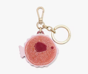 Kate Spade Puffy Fish Key Chain Glitter Pink Small Bag Charm Gold Clip