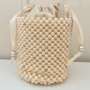 Kate Spade Purl Faux Pearl Bucket Bag Ivory Crystal Beaded Chain Shoulder Strap