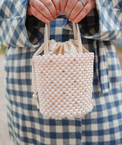 Kate Spade Pearl Purl Bucket Bag Ivory Crystal Beaded Chain Shoulder Strap