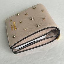 Load image into Gallery viewer, Kate Spade Purl Embellished Small Bifold Wallet Ivory Leather Pearl Snap Saffiano