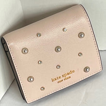 Load image into Gallery viewer, Kate Spade Purl Embellished Small Bifold Wallet Ivory Leather Pearl Snap Saffiano