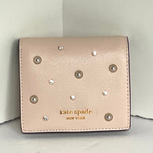 Load image into Gallery viewer, Kate Spade Purl Embellished Small Bifold Wallet Ivory Leather Pearl Snap Saffiano