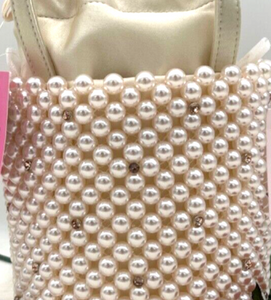 Kate Spade Pearl Purl Bucket Bag Ivory Crystal Beaded Chain Shoulder Strap