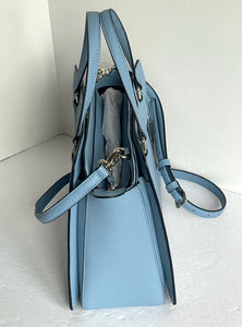 Kate Spade Reese Laurel Way Satchel Dusty Blue Leather Crossbody Bag Top Zip