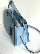 Load image into Gallery viewer, Kate Spade Reese Laurel Way Satchel Dusty Blue Leather Crossbody Bag Top Zip