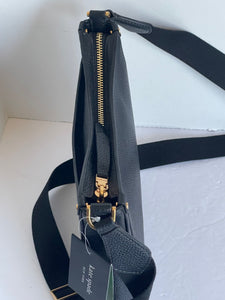 Kate Spade Roulette Medium Messenger Shoulder Bag Black Pebbled Leather Slim