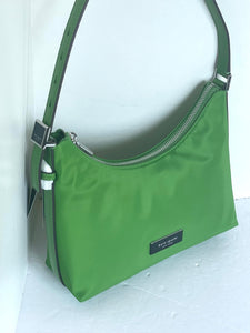 Kate Spade Sam Icon KSNYL Shoulder Bag 90s Green Nylon Small Top Zip Leather