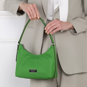 Kate Spade Sam Icon KSNYL Green Nylon Small Shoulder Bag 90s Top Zip Leather