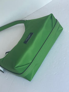 Kate Spade Sam Icon KSNYL Green Nylon Small Shoulder Bag 90s Top Zip Leather