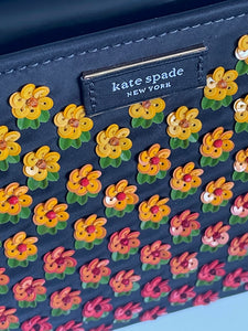 Kate Spade Sam Icon Mini Tote Crossbody Floral Embellished Black Nylon Leather