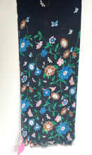 Load image into Gallery viewer, Kate Spade Scarf Floral Black Oblong Butterfly  Womens Twill Lightweight Pink Blue