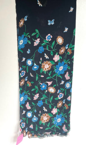 Kate Spade Scarf Floral Black Oblong Butterfly  Womens Twill Lightweight Pink Blue