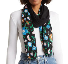 Load image into Gallery viewer, Kate Spade Scarf Womens Black Oblong Floral Butterfly Twill Lightweight Pink Blue