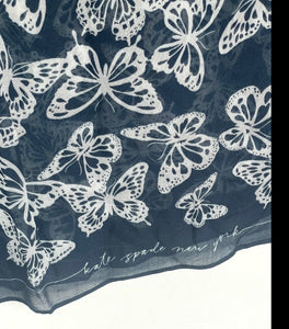 Kate Spade Scarf Womens Blue Oblong Butterfly Twill Lightweight Spring Flight