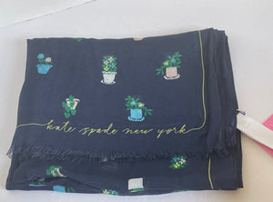 Kate Spade Scarf Womens Floral Oblong House Plants Twill Lightweight Logo