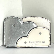 Load image into Gallery viewer, Kate Spade Shade Cloud Card Holder Womens Silver Metallic Leather Crystals Small