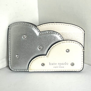 Kate Spade Shade Cloud Card Holder Womens Silver Metallic Leather Crystals Small