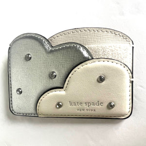 Kate Spade Shade Cloud Card Holder Womens Silver Metallic Leather Crystals Small