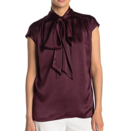 Kate Spade Shirt Womens Medium Pink Tie Neck Short Sleeve Satin Blouse