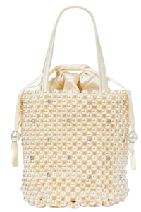 Kate Spade Shoulder Bag Womens White Bucket Purl Faux Pearl Crystal Beaded Collection