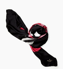 Load image into Gallery viewer, Kate Spade Silk Scarf Square Womens Black Pink Bow Gift Print 34 x 34in