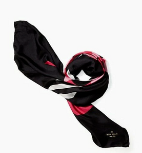 Kate Spade Silk Scarf Square Womens Black Pink Bow Gift Print 34 x 34in