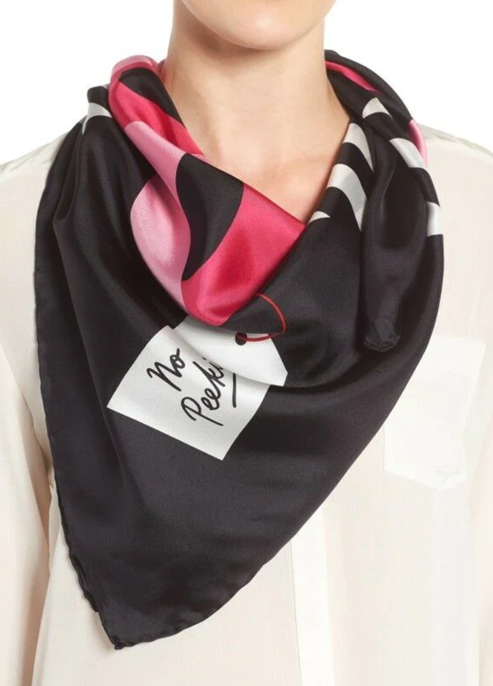 Kate Spade Silk Scarf Square Womens Black Pink Bow Gift Print 34 x 34in