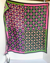 Load image into Gallery viewer, Kate Spade Silk Square Scarf Modern Check 30x30 Green Lightweight Spring