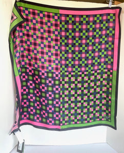 Kate Spade Silk Square Scarf Modern Check 30x30 Green Lightweight Spring