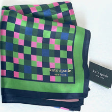 Load image into Gallery viewer, Kate Spade Silk Square Scarf Modern Check 30x30 Green Lightweight Spring