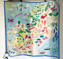 Load image into Gallery viewer, Kate Spade Silk Square Scarf Montauk Map 30x30 Lightweight Spring Travel