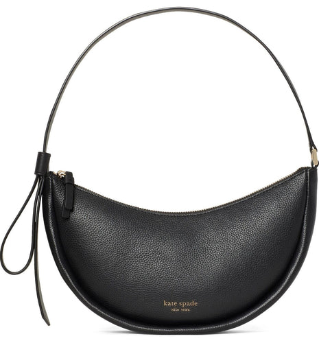 Kate Spade Smile Shoulder Bag Womens Black Leather Small Zip Top Pebbled