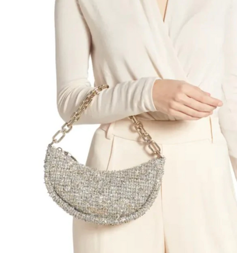Kate Spade Smile Small Shoulder Bag Womens Silver Crossbody Tweed Metallic Leather
