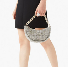 Load image into Gallery viewer, Kate Spade Smile Small Shoulder Bag Womens Silver Crossbody Tweed Metallic Leather