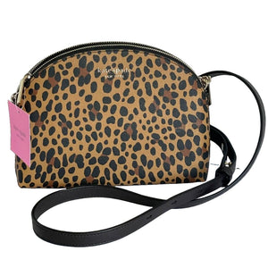 Kate Spade Spencer Leopard Crossbody Double Zip Brown Dome Leather Bag