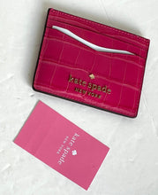 Load image into Gallery viewer, Kate Spade Staci Card Holder Pink Leather Womens Croc Embossed Slim Wallet