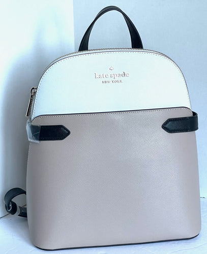 Kate Spade Staci Medium Dome Backpack Colorblock Warm Beige Saffiano Leather