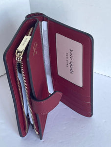 Kate Spade Staci Wallet Womens Medium Red Leather ID Bifold Snap Billfold