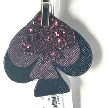 Load image into Gallery viewer, Kate Spade Stacked Spade Glitter Key Fob Bag Charm Gold Purple Black Leather