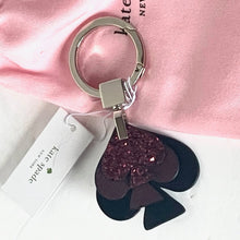 Load image into Gallery viewer, Kate Spade Stacked Spade Glitter Key Fob Bag Charm Gold Purple Black Leather