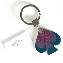 Load image into Gallery viewer, Kate Spade Stacked Spade Glitter Key Fob Bag Charm Gold Purple Black Leather