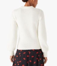 Load image into Gallery viewer, Kate Spade Sweater Womens large Off White Sparkle Kiss Red Lip Cashmere Blend
