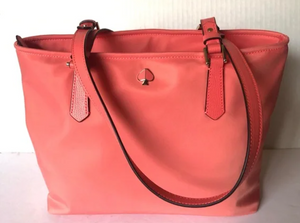 Kate Spade Taylor Nylon Tote Large Pink Leather Trim Shoulder Bag Top Zip